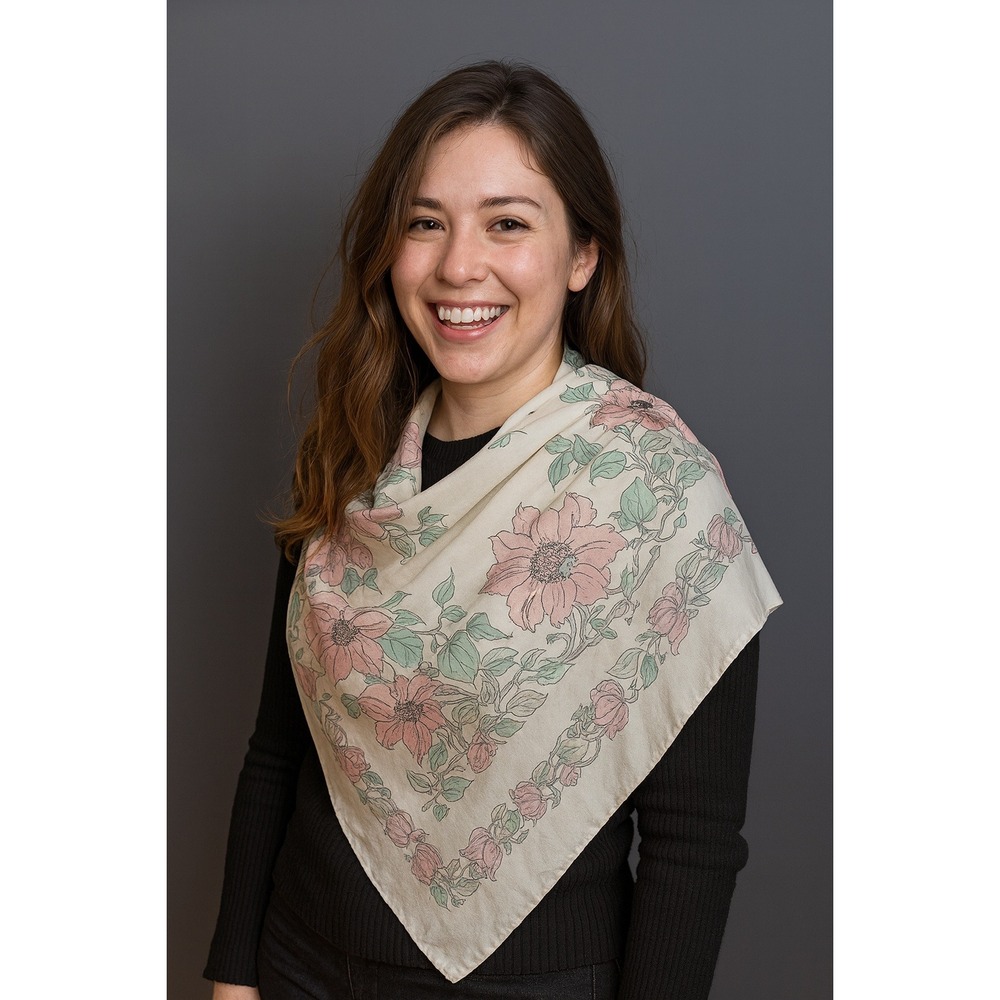 Jim Thompson‎ Silk Scarf Floral Print Square Cream Pink Green Vintage